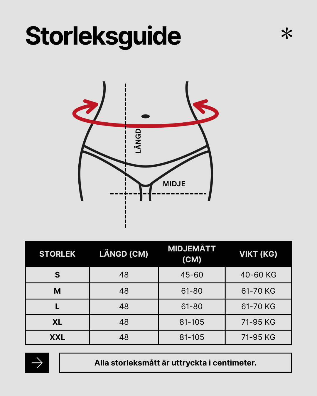 Storleksguide – midjemått och passformstabell- Stabil Posture