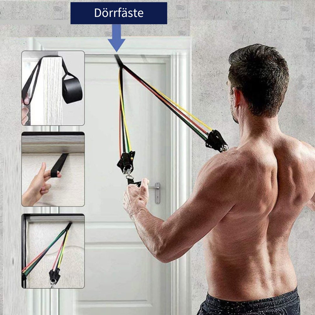 Man tränar rygg med hjälp av dörrfäste och motståndsband - Stabil Posture