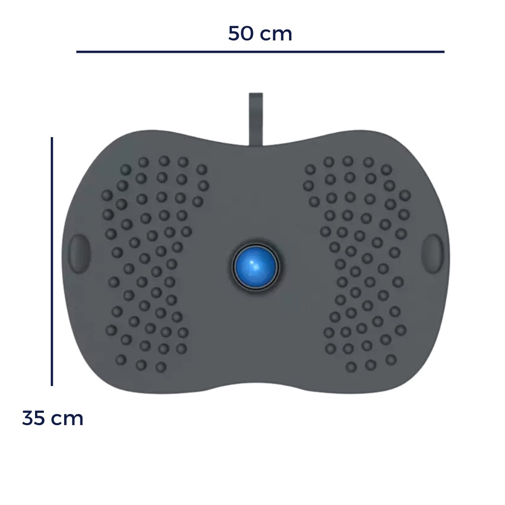Sidovy av balansbrädan – visar kurvad botten för balansrörelse