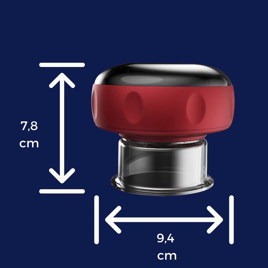 Illustration av koppningsapparatens dimensioner: 8,6 cm i bredd, 7,8 cm i höjd