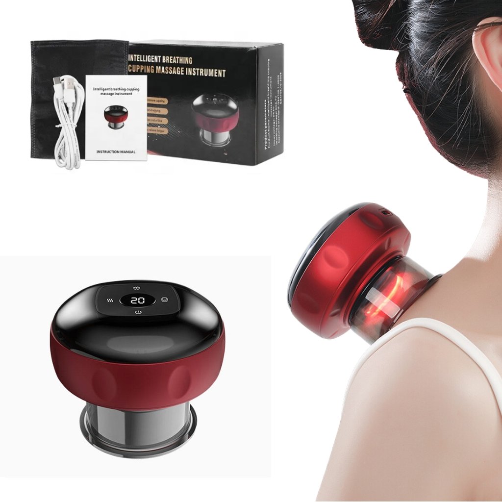 Produktbild av elektrisk koppningsmassage med tillbehör, röd modell - Stabil Posture