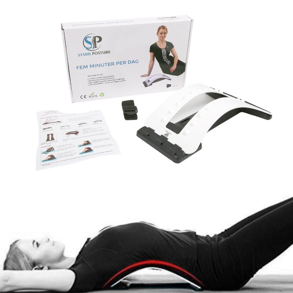 Ryggsträckare med förpackning och instruktionsbok – ergonomisk båge för ländrygg - Stabil Posture