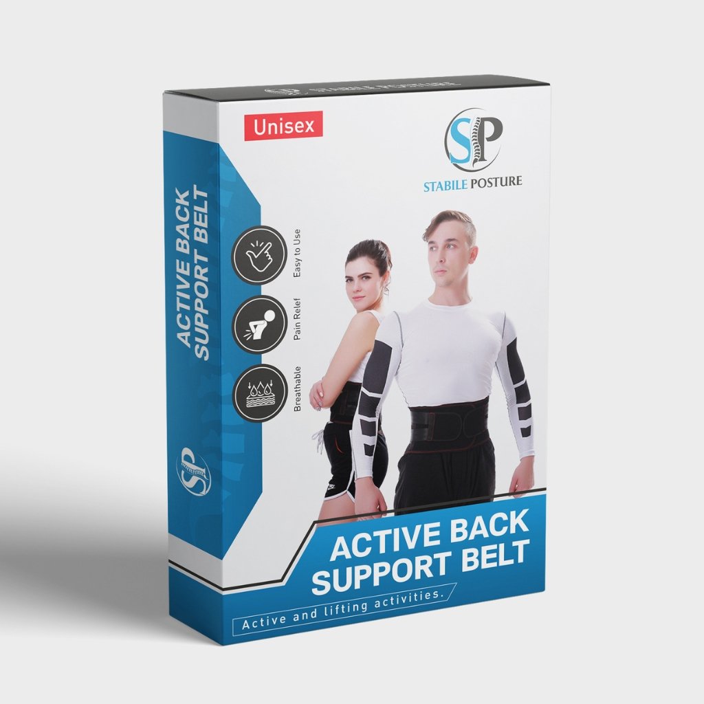 Produktförpackning för Ryggbälte Active – stabiliserande ryggstöd - Stabil Posture