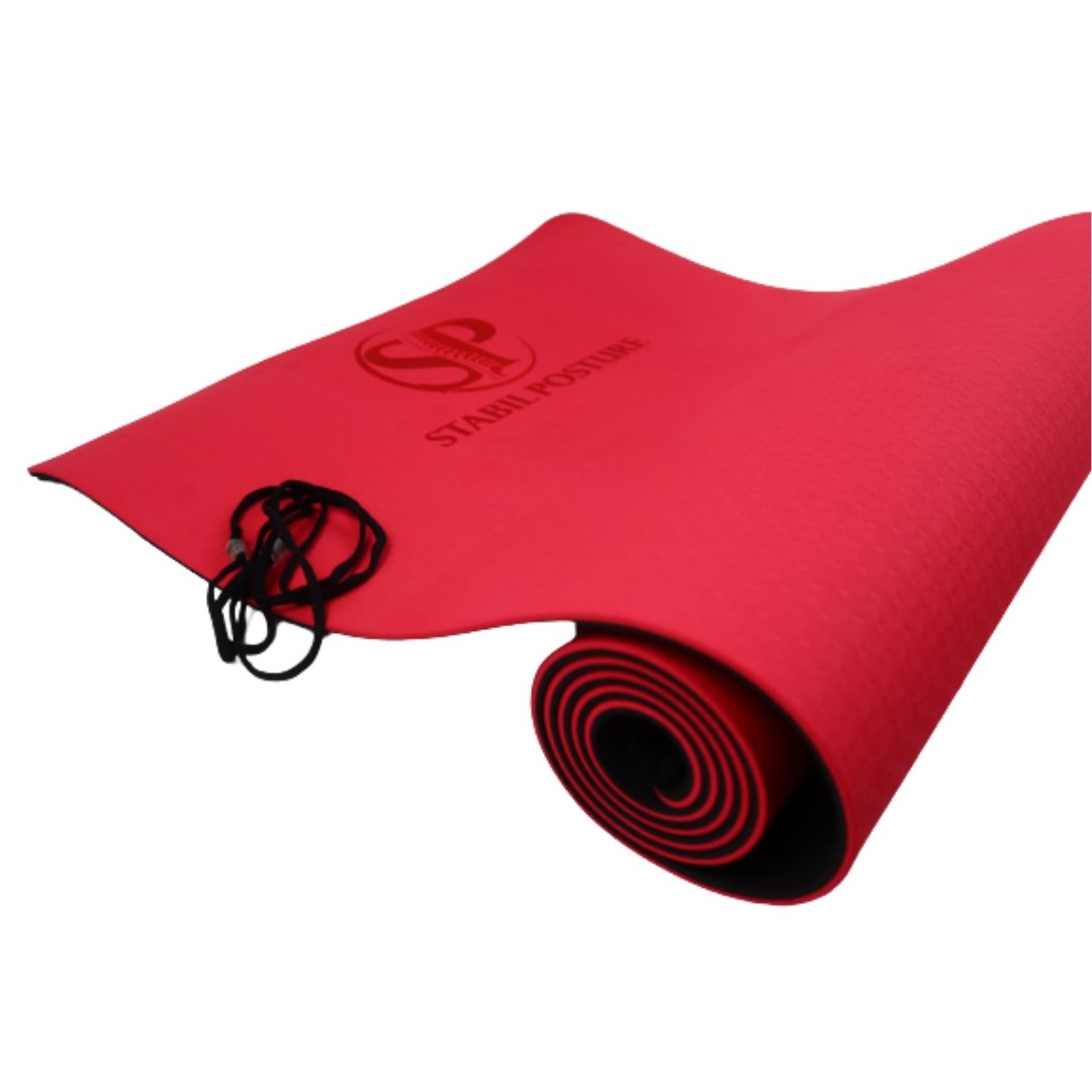 Röd träningsmatta med struktur – extra tjock för komfort och stöd - Stabil Posture