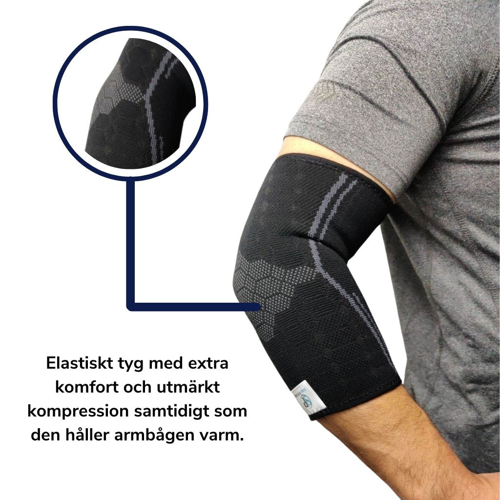 Kompressionsarmbågsskydd i svart med justerbar passform - Stabil Posture