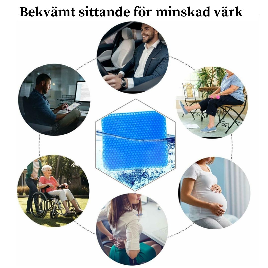 Illustration av användning: kontor, bil, rullstol, resor, soffa - Stabil Posture