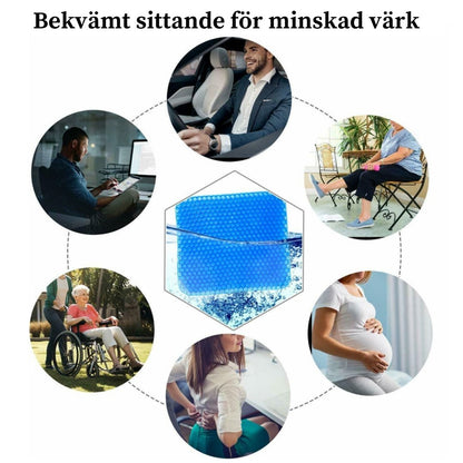 Illustration av användning: kontor, bil, rullstol, resor, soffa - Stabil Posture