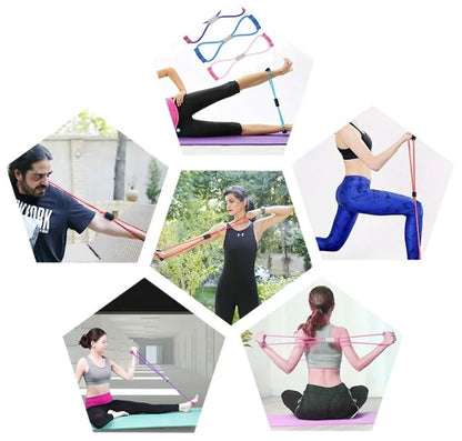 Illustration av övningar för hållning och axlar med motståndsband - Stabil Posture