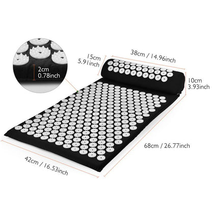 Produktmått och visuell översikt av spikmatta och kudde - Stabil Posture